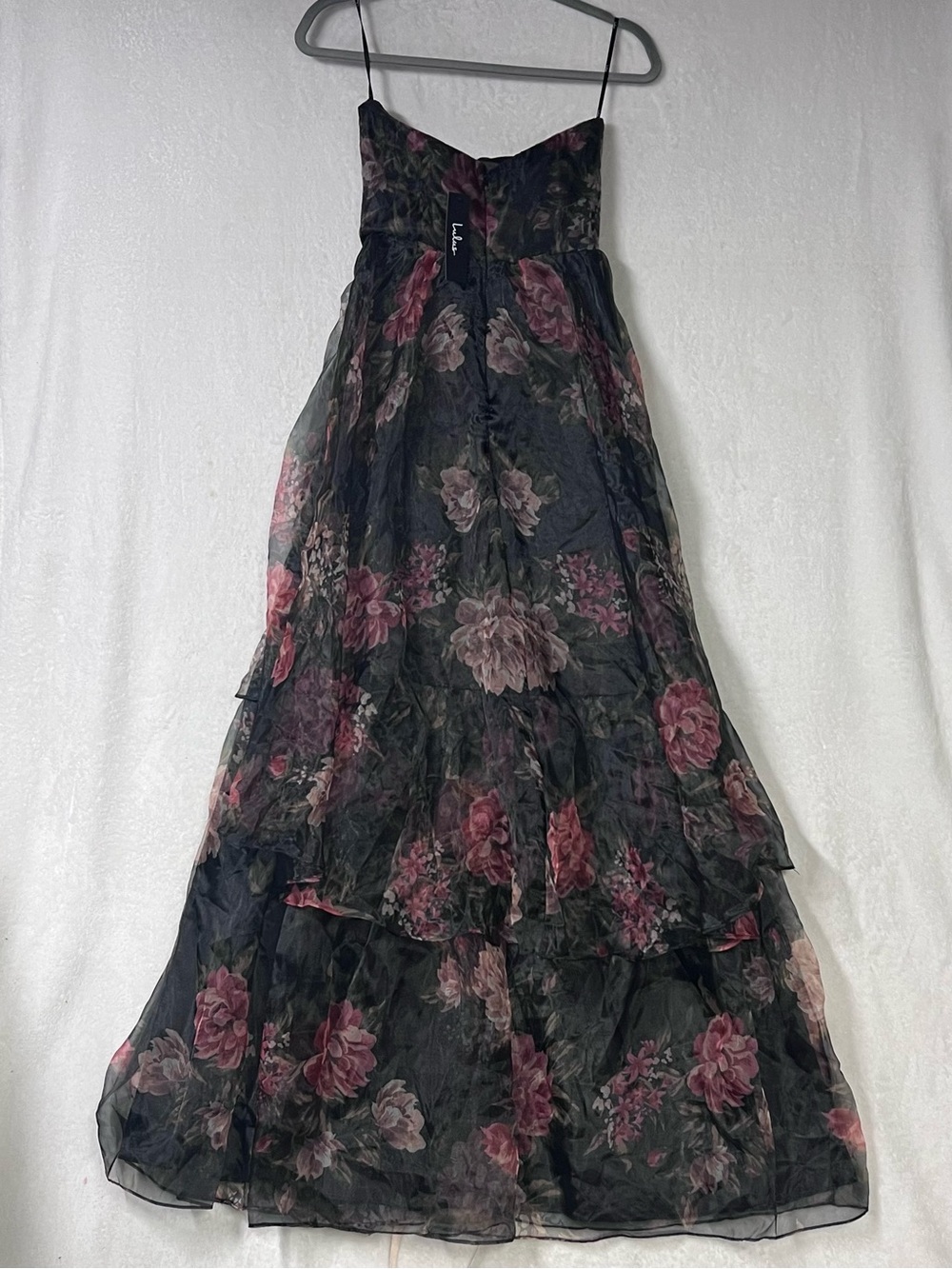 Lulus Truly Extraordinary Black Floral Organza Strapless Maxi Dress Size XS NWT - Picture 6 of 11